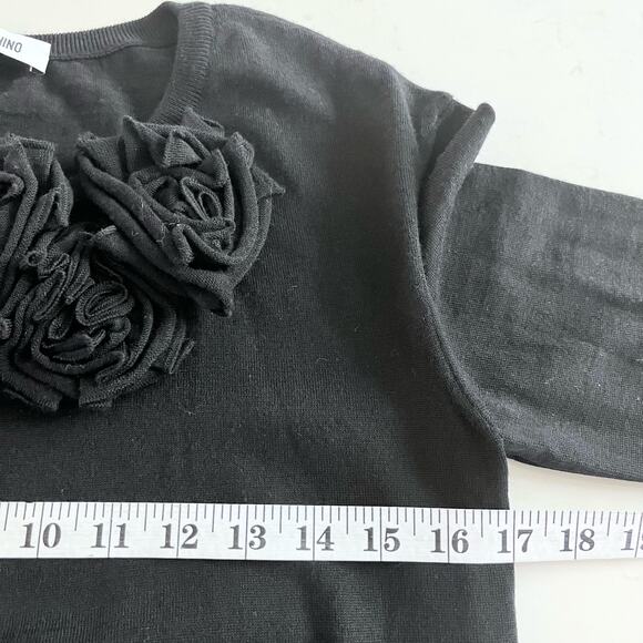 Moschino Black Virgin Wool Rosette Long Sleeve Crewneck Pullover Sweater Size S - Picture 4 of 6